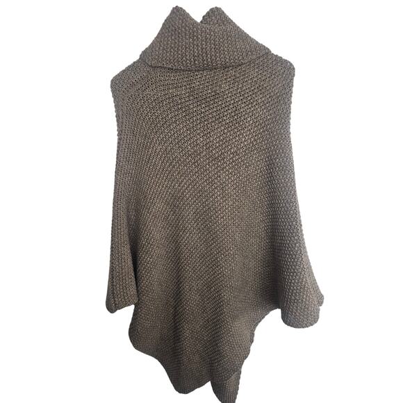 Coco Gio Womens Wool Turtleneck Sweater Poncho OS Chunky Neutral Hygge Rustic - Picture 8 of 8